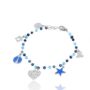 Bracciale in acciaio con perline blu e cuore con pietre