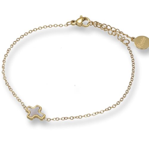 Bracciale in acciaio con croce mini centrale in madre perla