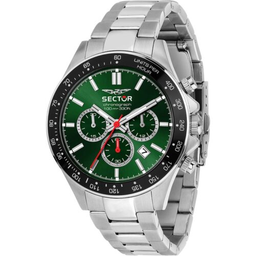 Orologio uomo Sector cronografo acciaio verde tachimetro datario WR100M