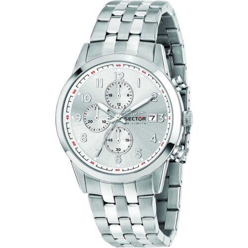 Orologio uomo Sector cronografo acciaio quadrante silver numeri arabi datario WR50M
