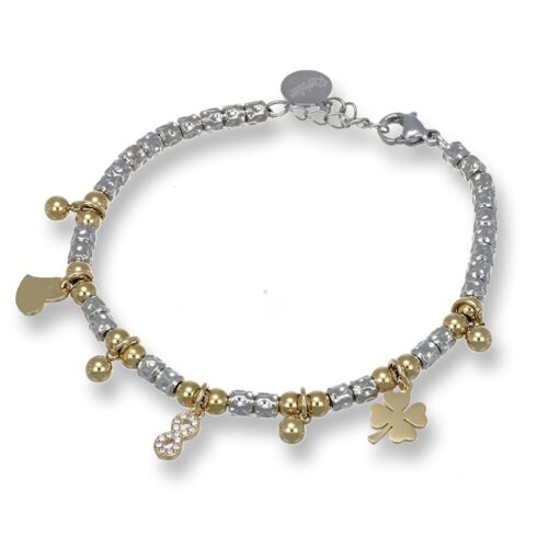 Bracciale Charms Quadrifoglio Acciaio Dorato Revolution Gioielli Essenza