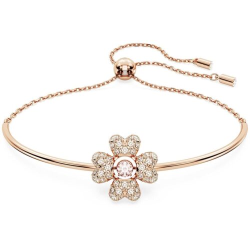 Bracciale Swarovski fiore rosรฉ rigido regolabile cristalli donna