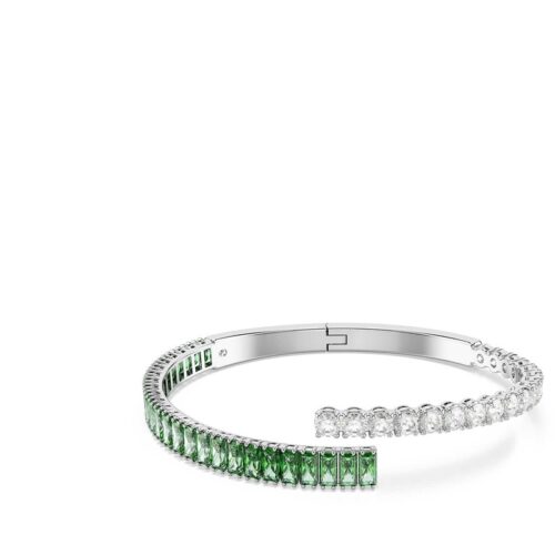 Bracciale Swarovski rigido argento con cristalli verdi e bianchi