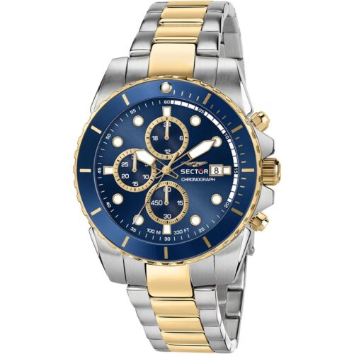 Orologio uomo Sector cronografo acciaio bicolore blu oro datario WR100M