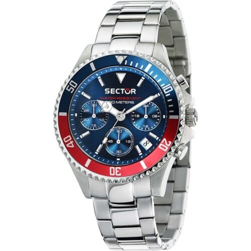 Orologio uomo Sector cronografo acciaio blu diver ghiera rosso WR100M