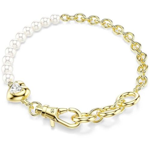 Bracciale Swarovski dorato con perle e cuore con cristallo