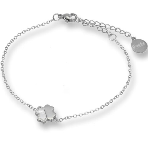 Bracciale in acciaio quadrifoglio centrale in madre perla