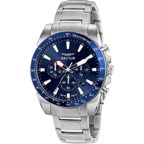 Orologio uomo Sector cronografo acciaio blu tachimetro datario WR100M