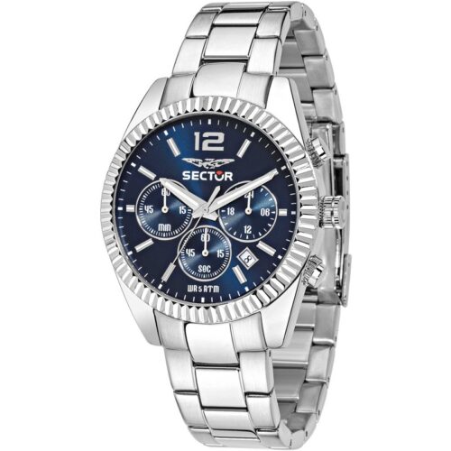 Orologio uomo Sector cronografo acciaio blu ghiera zigrinata datario WR50M