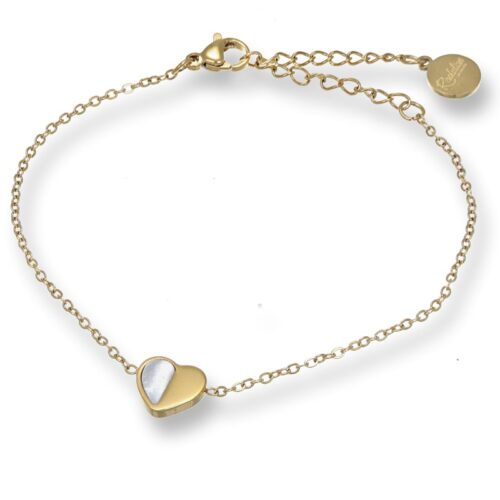 Bracciale in acciaio con cuore centrale in madre perla oro
