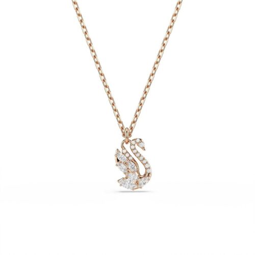 Pendente Swarovski Swan Cigno Cristalli Bianchi Oro Rosa