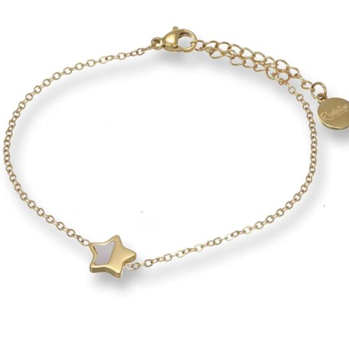 Bracciale in acciaio con stella centrale in madre perla oro