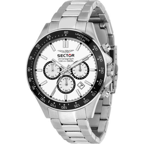 Orologio uomo Sector cronografo acciaio bianco tachimetro datario WR100M