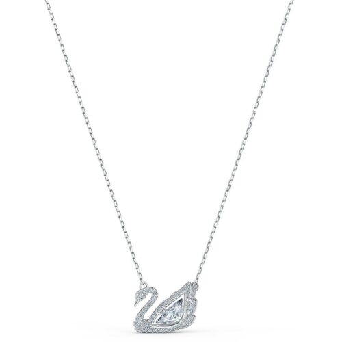 Collana Swarovski Swan Cigno Cristalli Bianchi Placcata Rodio