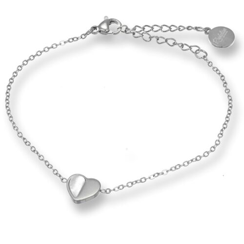 Bracciale in acciaio con cuore centrale in madre perla