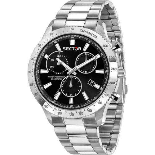 Orologio uomo Sector cronografo acciaio nero tachimetro datario WR50M