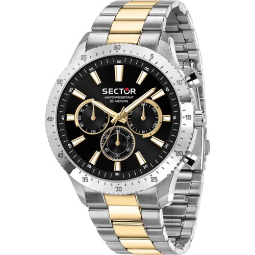 Orologio uomo Sector cronografo acciaio bicolore quadrante nero WR50M