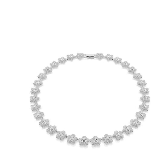 Collana Swarovski Fiore Cristalli Bianchi Placcata Rodio