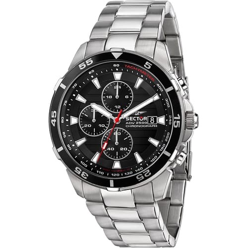 Orologio uomo Sector cronografo acciaio quadrante nero tachimetro WR100M datario