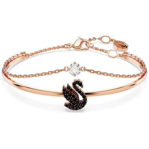 Bracciale Swarovski cigno nero rosรฉ rigido cristalli donna