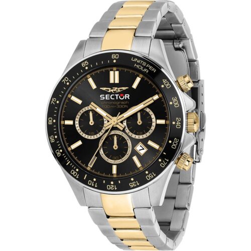 Orologio uomo Sector cronografo acciaio bicolore nero oro tachimetro WR100M