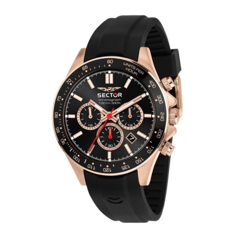 Orologio uomo Sector cronografo acciaio oro rosa cinturino silicone nero WR100M