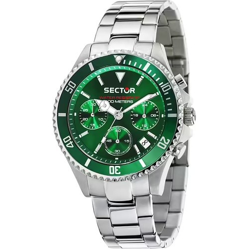 Orologio uomo Sector cronografo acciaio verde diver datario WR100M