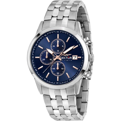 Orologio uomo Sector cronografo acciaio quadrante blu dettagli oro datario WR50M