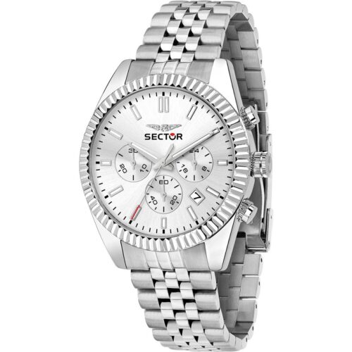 Orologio uomo Sector cronografo acciaio quadrante silver ghiera zigrinata datario WR50M