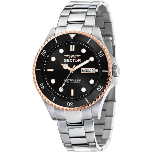 Orologio automatico uomo Sector acciaio nero oro rosa 100m