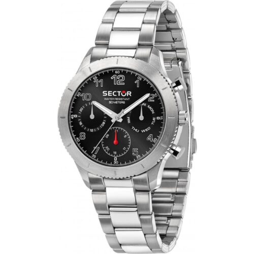 Orologio uomo Sector multifunzione acciaio quadrante nero datario