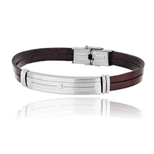 Bracciale uomo in cuoio marrone con piastrina