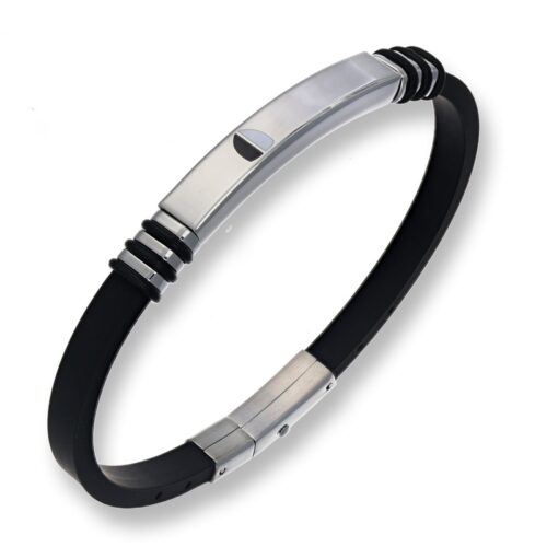 Bracciale uomo in caucciร nero con targa