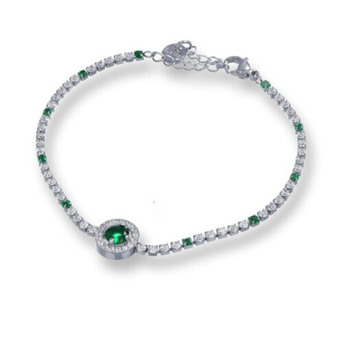 Bracciale Tennis Tondo Centrale Cristalli Verdi Revolution Gioielli Luxeline
