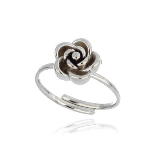 Anello donna in acciaio con rosa centrale