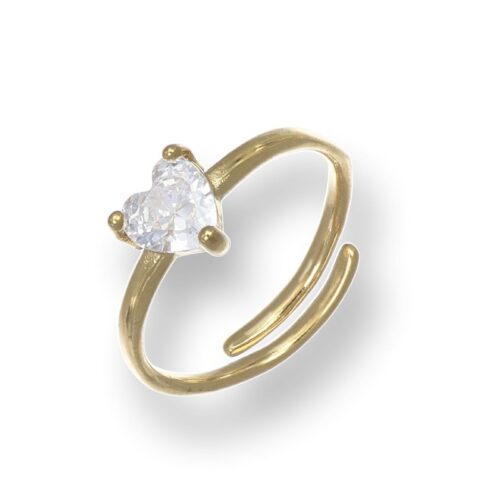 Anello solitario con pietra bianca a forma di cuore dorato