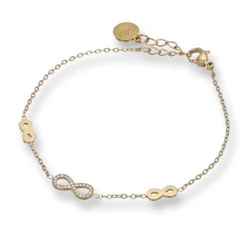 Bracciale Donna In Acciaio Con Tre Infiniti Centrali Dorati Revolution Gioielli