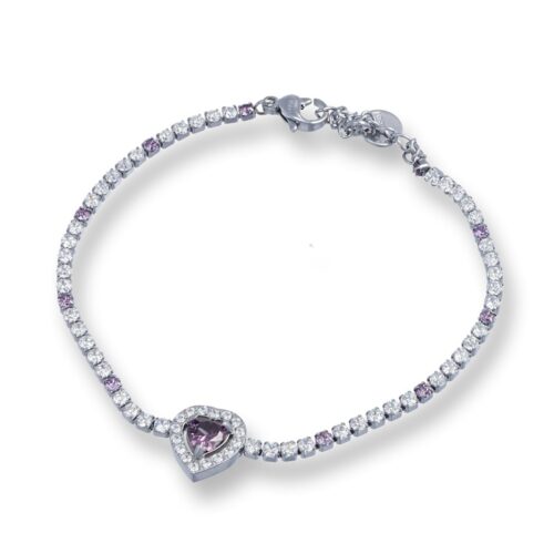 Bracciale Tennis Cuore Centrale Cristalli Viola Revolution Gioielli Luxeline