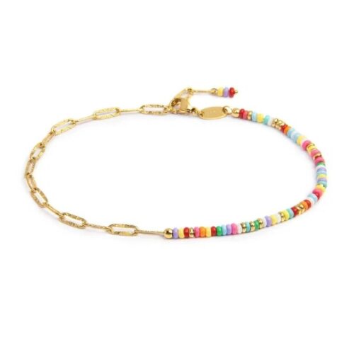 Cavigliera Marlù 20CV102G-RGB doppia catena multicolore in acciaio PVD oro
