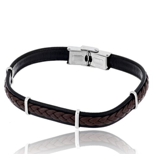 Bracciale Uomo Forge Revolution Gioielli Cuoio Marrone e Acciaio