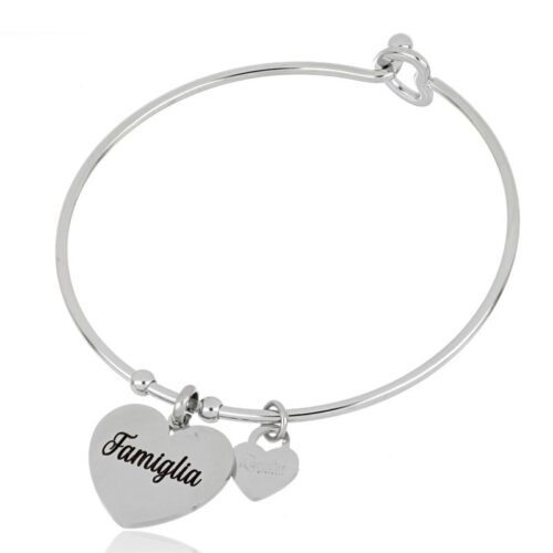 Bracciale donna in acciaio rigido a cuore famiglia
