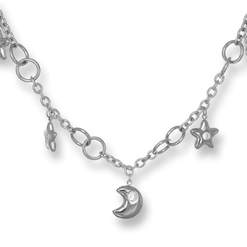 Collana in acciaio con pendenti bombati luna e stelle