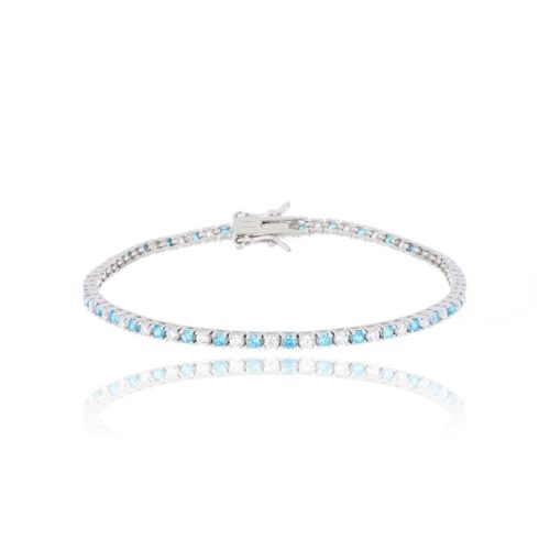 Bracciale Tennis TerryOro Luxeline 217B-0400 WT+ACQ 2MM Zirconi 2 mm Bianchi e Acquamarina