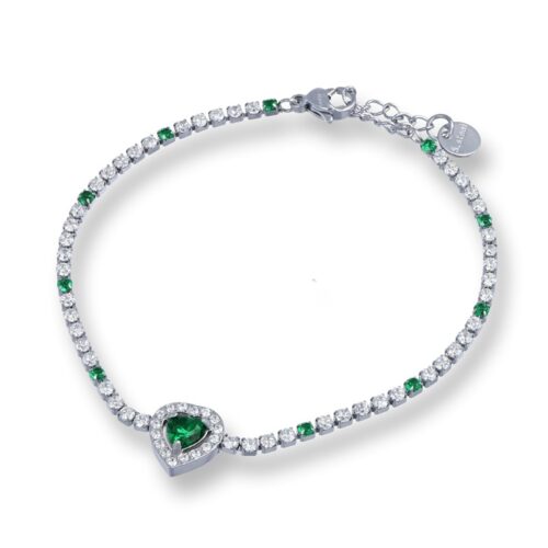 Bracciale Tennis Cuore Centrale Cristalli Verdi Revolution Gioielli Luxeline