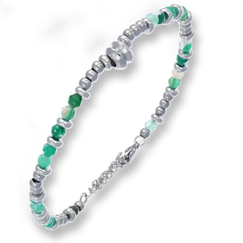Bracciale uomo in acciaio con palline acciaio e verdi