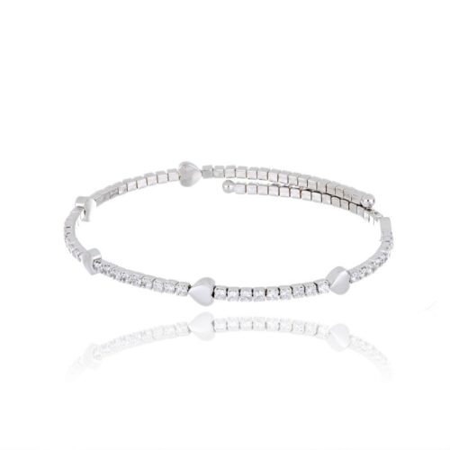 Bracciale TerryOro Semirigido Cuori in Argento 925 con Zirconi