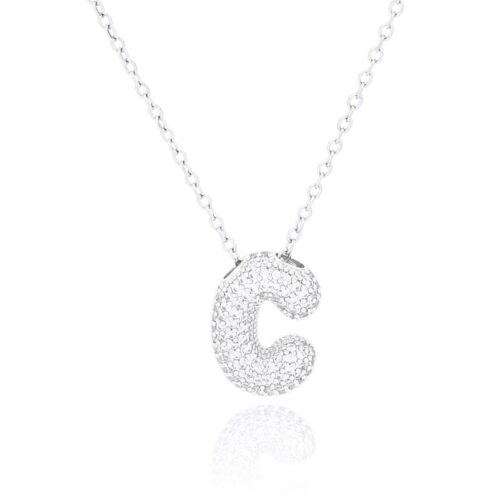 Collana donna acciaio con lettera c con pietre