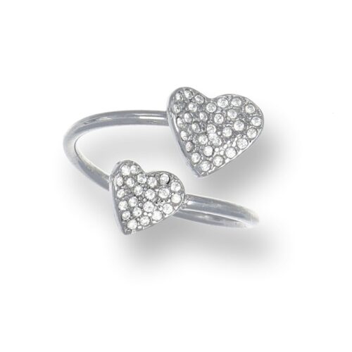Anello Donna Revolution Gioielli Essenza Doppio Cuore Pavé