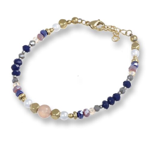 Bracciale Donna Revolution Gioielli Essenza Palline Blu Dorato