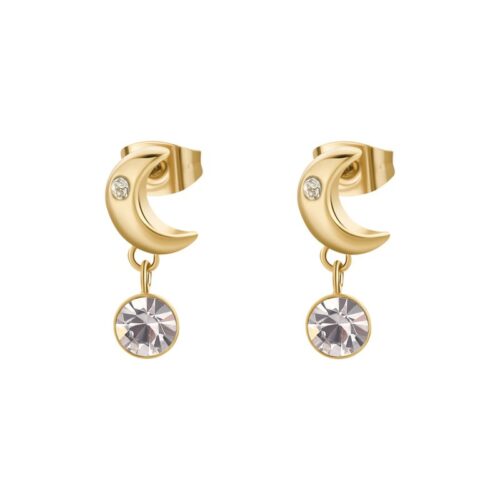 Orecchini Brosway Chakra BHKE181 acciaio dorato luna cristalli
